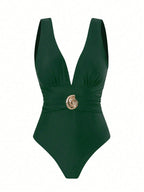 French Vintage Print Deep-V Sexy Swimsuit Set