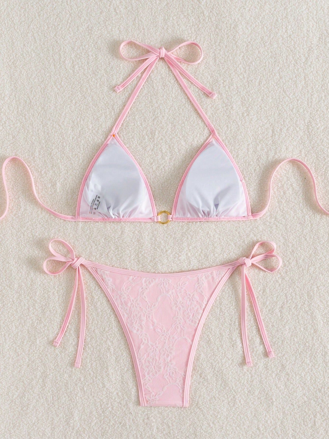 Sexy Backless Strappy Lace Triangle Bikini