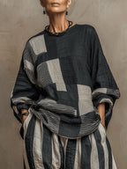Casual Color-Block Printed Long-Sleeve Top And Pants Set