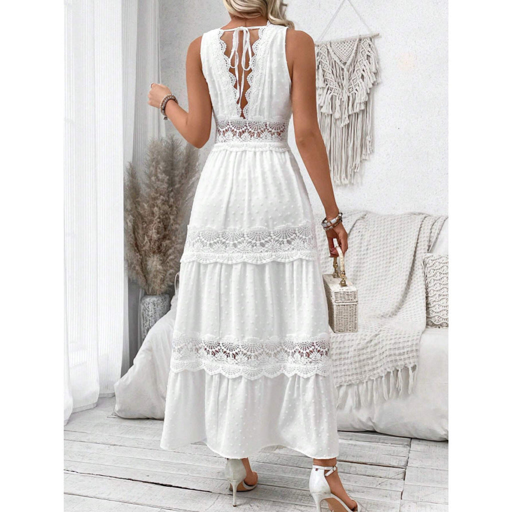 Women's Lace-Paneled V-Neck Sleeveless Dress