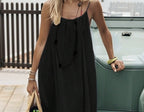 Solid-Color Ice Silk Crinkle Mini Slip Dress with Shirring and Open Back