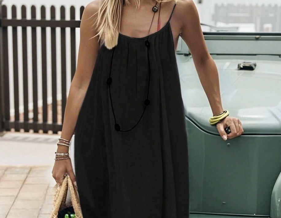 Solid-Color Ice Silk Crinkle Mini Slip Dress with Shirring and Open Back