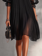 Black Off-Shoulder Chiffon Mini Dress with Lace Trim