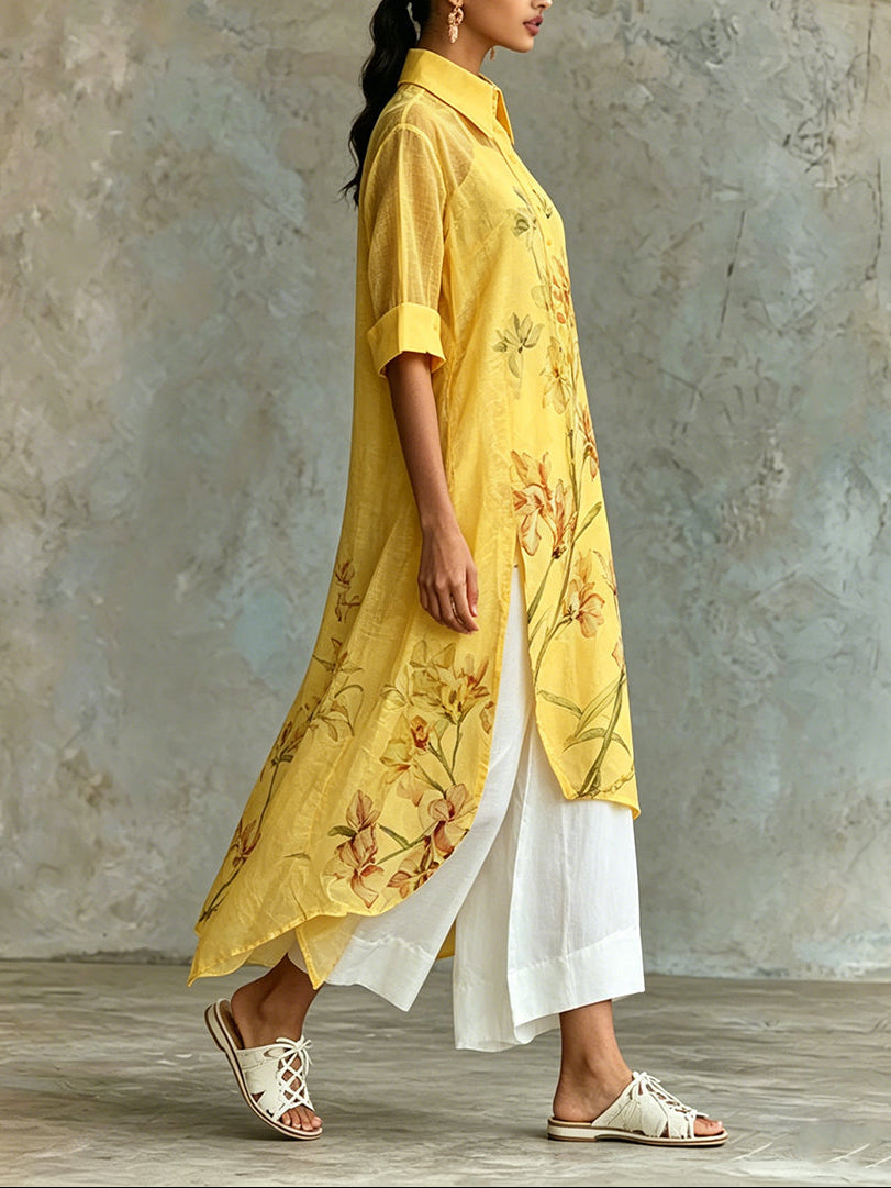 Casual Floral Short-Sleeve Midi Dress & Slip Dress Two-Piece Set