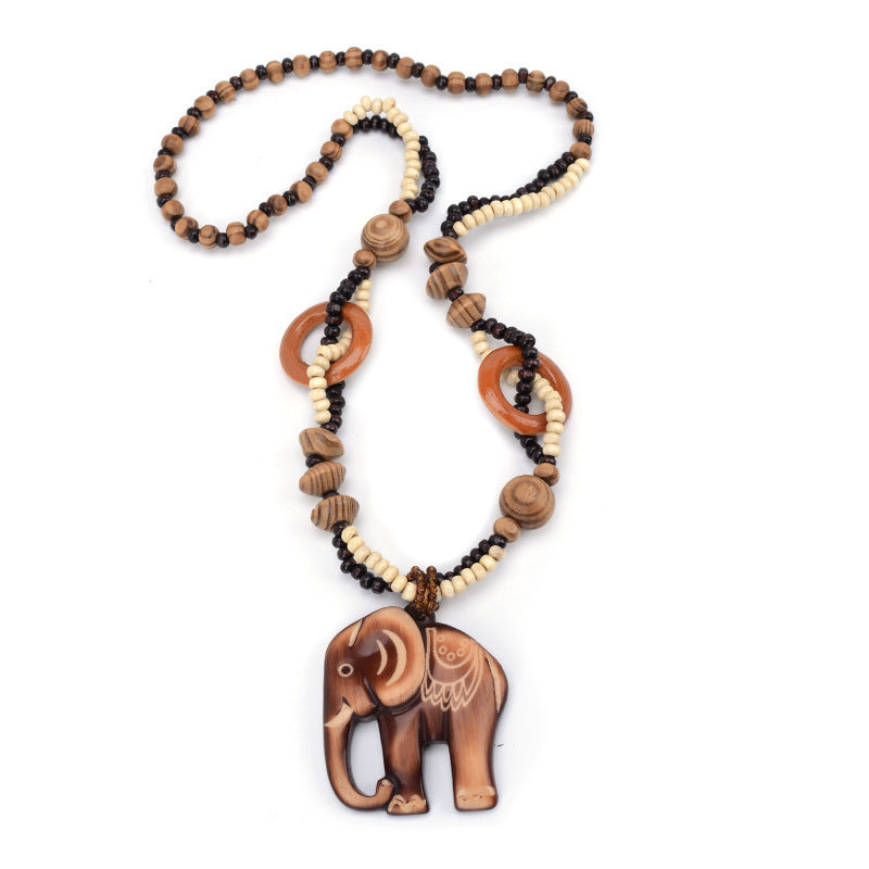 Bohemian Retro Ethnic Style Hand-woven Wooden Pendant Necklace
