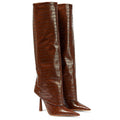 Stone-patterned pointed-toe stiletto boots