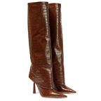 Stone-patterned pointed-toe stiletto boots