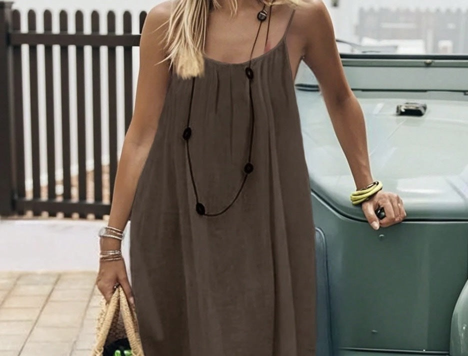 Solid-Color Ice Silk Crinkle Mini Slip Dress with Shirring and Open Back