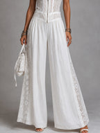 Vintage stand-collar wide-leg jumpsuit with lace paneling