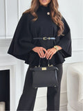 Women's solid color belted wool blend cape coat