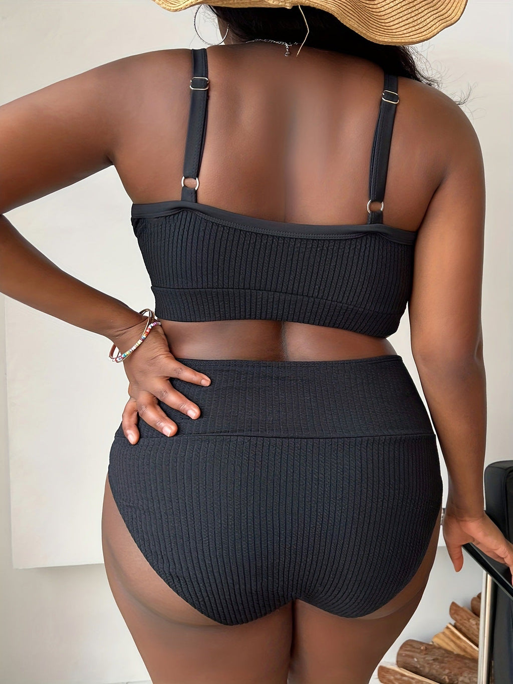 Sexy Plus-Size Solid-Color Spaghetti-Strap High-Waisted Bikini