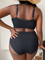 Sexy Plus-Size Solid-Color Spaghetti-Strap High-Waisted Bikini