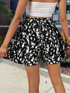 Printed Wide-Leg Drawstring Shorts — Stylish & Elegant Vacation Beach Skort
