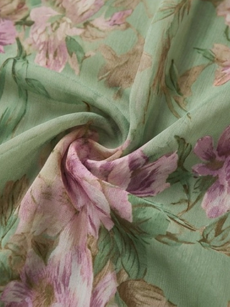 Green Floral Chiffon Halter Maxi Dress