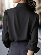 Solid color long-sleeved versatile shirt with lapel satin shirt