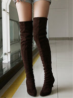 Women's suede solid color high boots