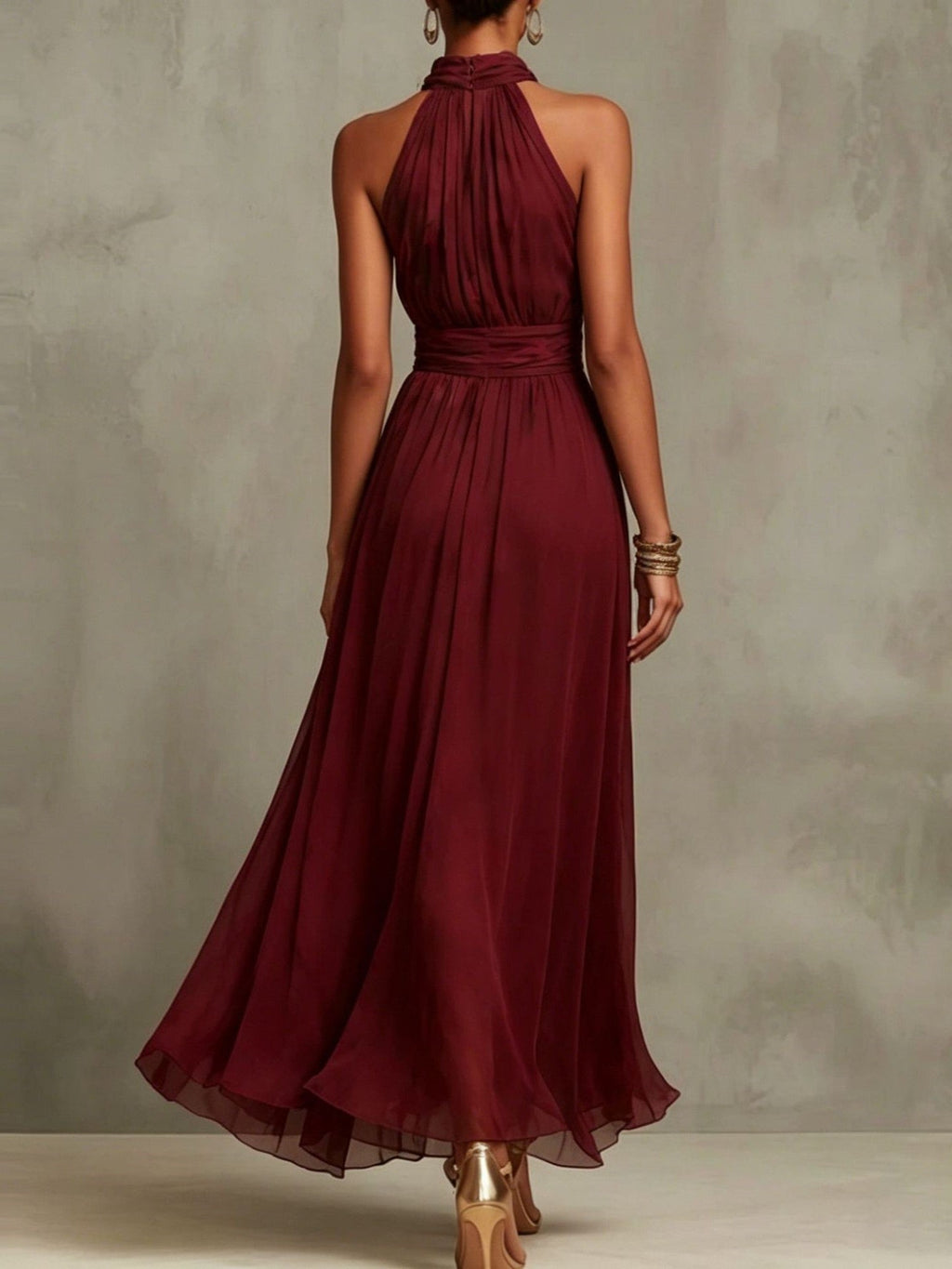 Solid Color Chiffon Halter Maxi Dress