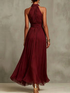 Solid Color Chiffon Halter Maxi Dress