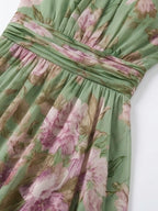 Green Floral Chiffon Halter Maxi Dress