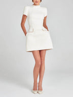Exquisite And Playful Pearl Trim Pocket Mini Dress