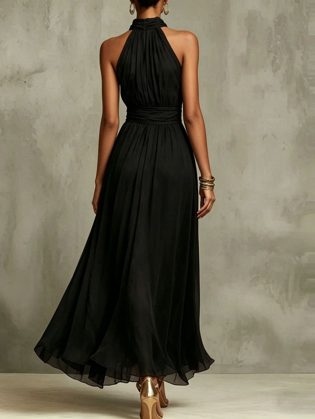 Solid Color Chiffon Halter Maxi Dress