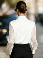 Black Spliced Satin Long-sleeved Loose-fitting Shirt