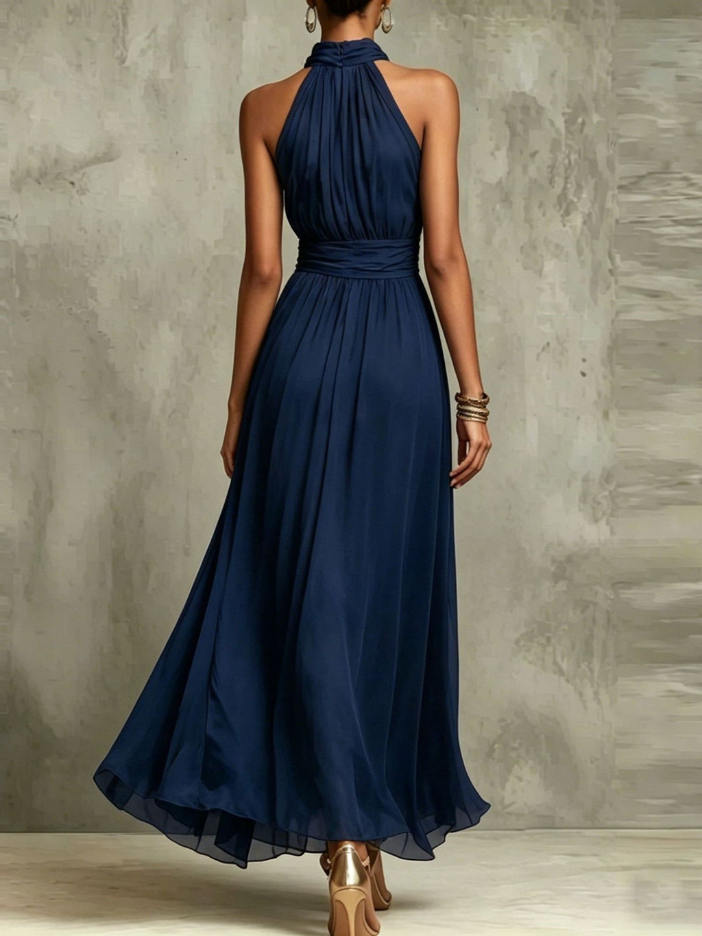 Solid Color Chiffon Halter Maxi Dress