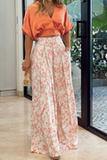 Two-Piece Set with V-Neck Blouse and Wide-Leg Pants