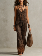 Bohemian Gradient Leopard Print Flowing Robe Three-piece Set