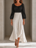Black White Color Block Off Shoulder Balloon Sleeve Top & Skirt Two Piece Set