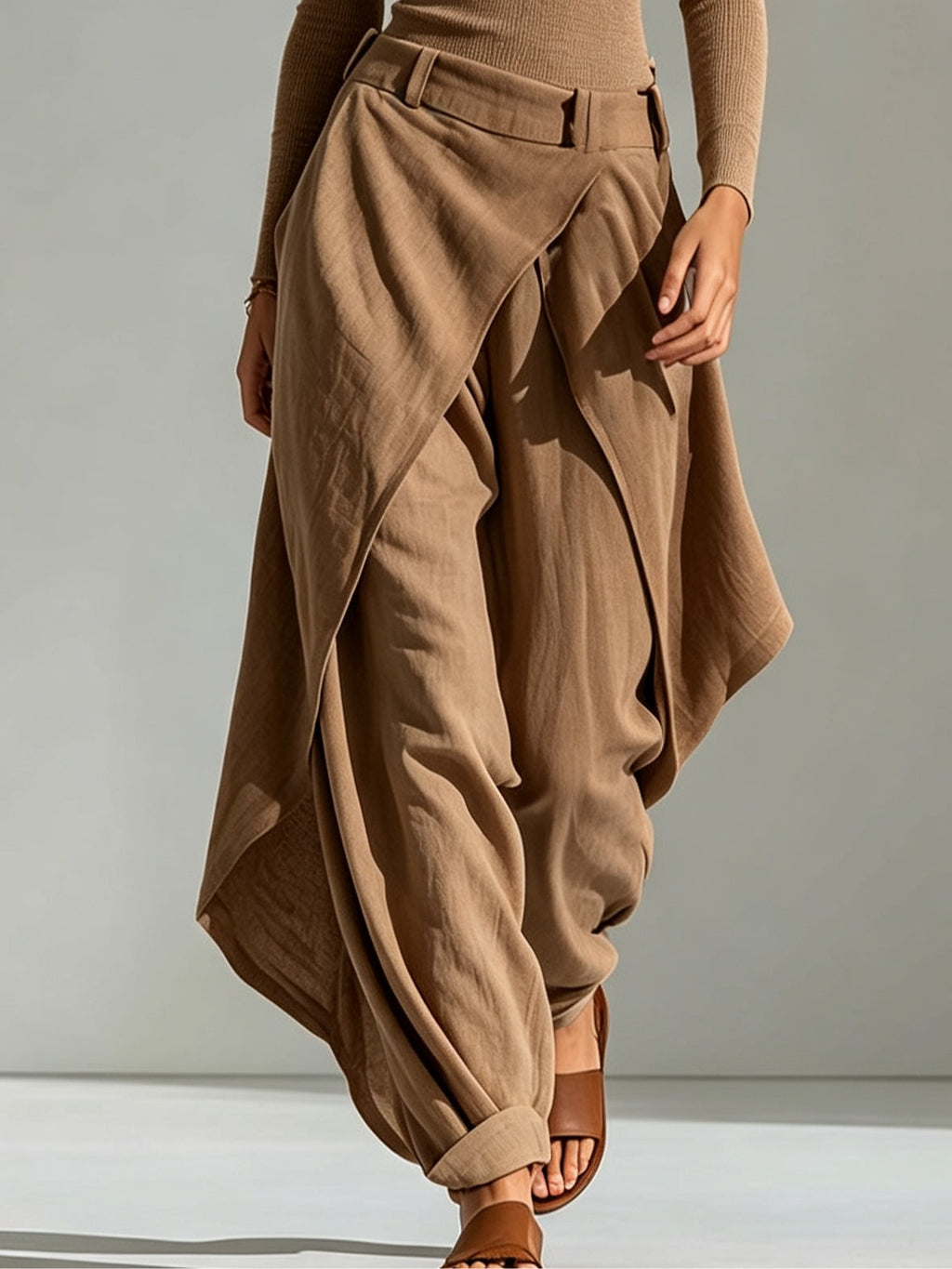 Brown Boat Neck Top and layered wide-leg trouser set