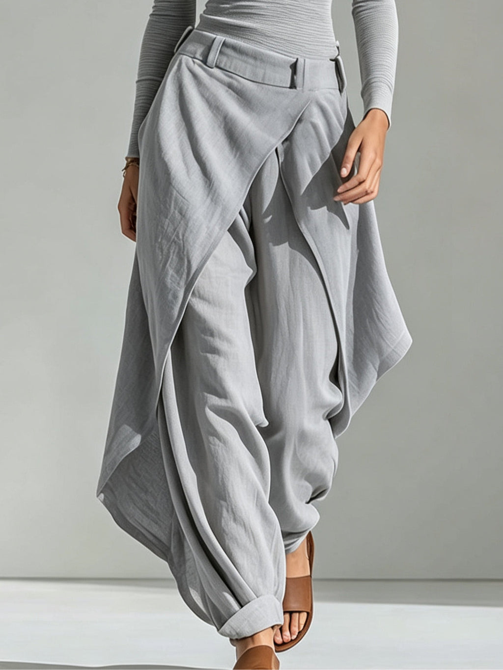 Grey Boat Neck Top and layered wide-leg trouser set