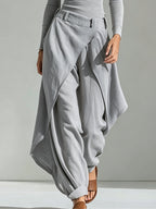 Grey Boat Neck Top and layered wide-leg trouser set