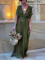 Kimono Draped Braids Cover Up Slit Maxi Dress
