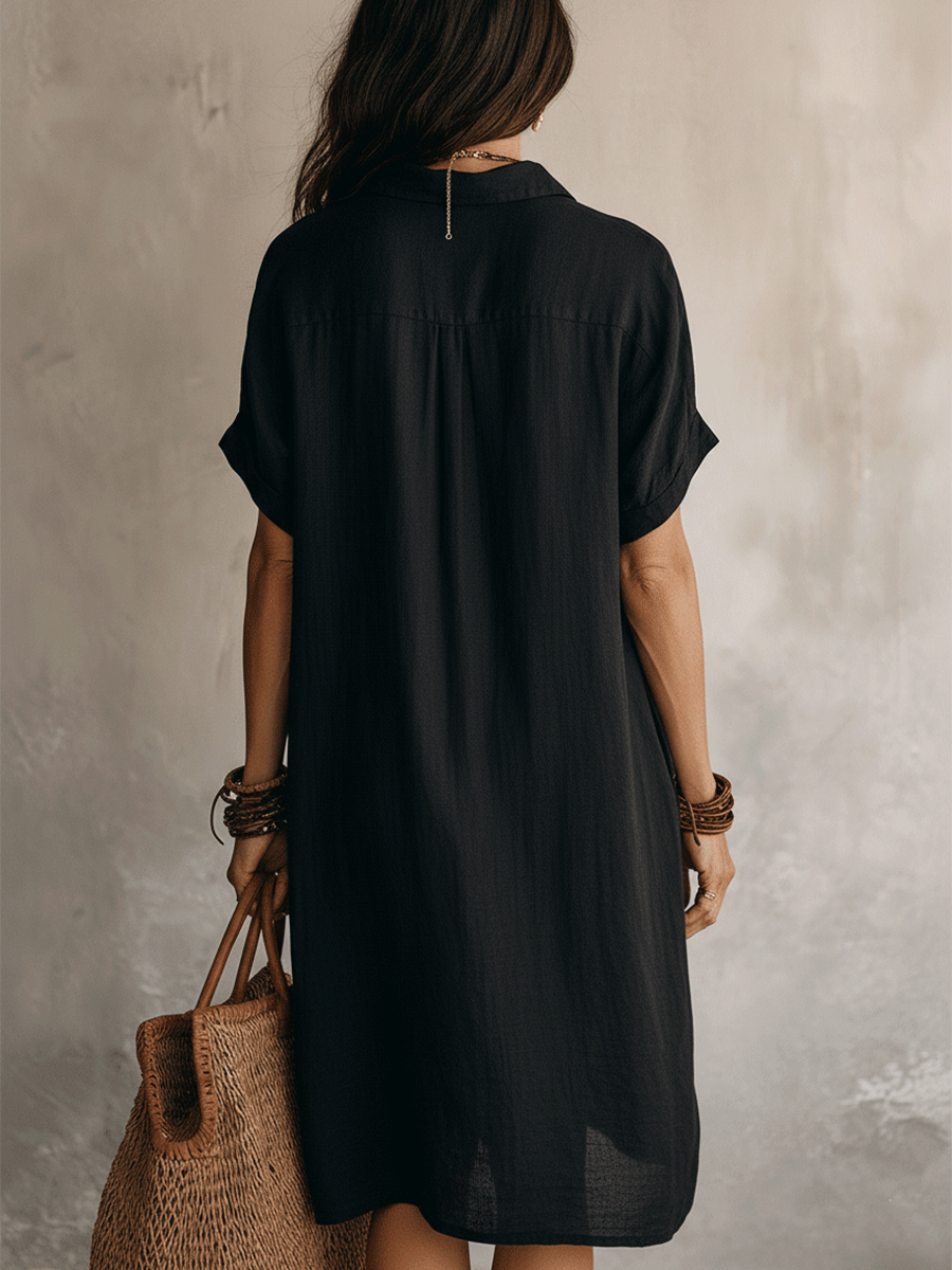 Bohemian Black Loose-fitting Midi Dress