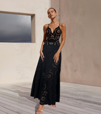 Black Laser Cutting Flower Hollow One Piece Swimsuit and Skirt