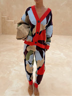 Abstract Geometric Pattern Knitted Jacket