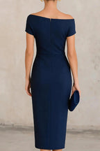 Elegant Short-sleeved Slim-fit Pleated Midi Dress
