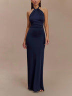 Slinky Halter Maxi Dress - Navy