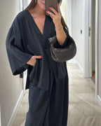 Casual V-Neck Top & Pants Two-Piece Set