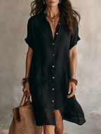 Bohemian Black Loose-fitting Midi Dress