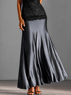 Black Lace Halter Cami Top & Satin Mermaid Maxi Skirt Two Piece Outfit