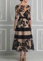 Black Lace Elegant A Line Midi Dress