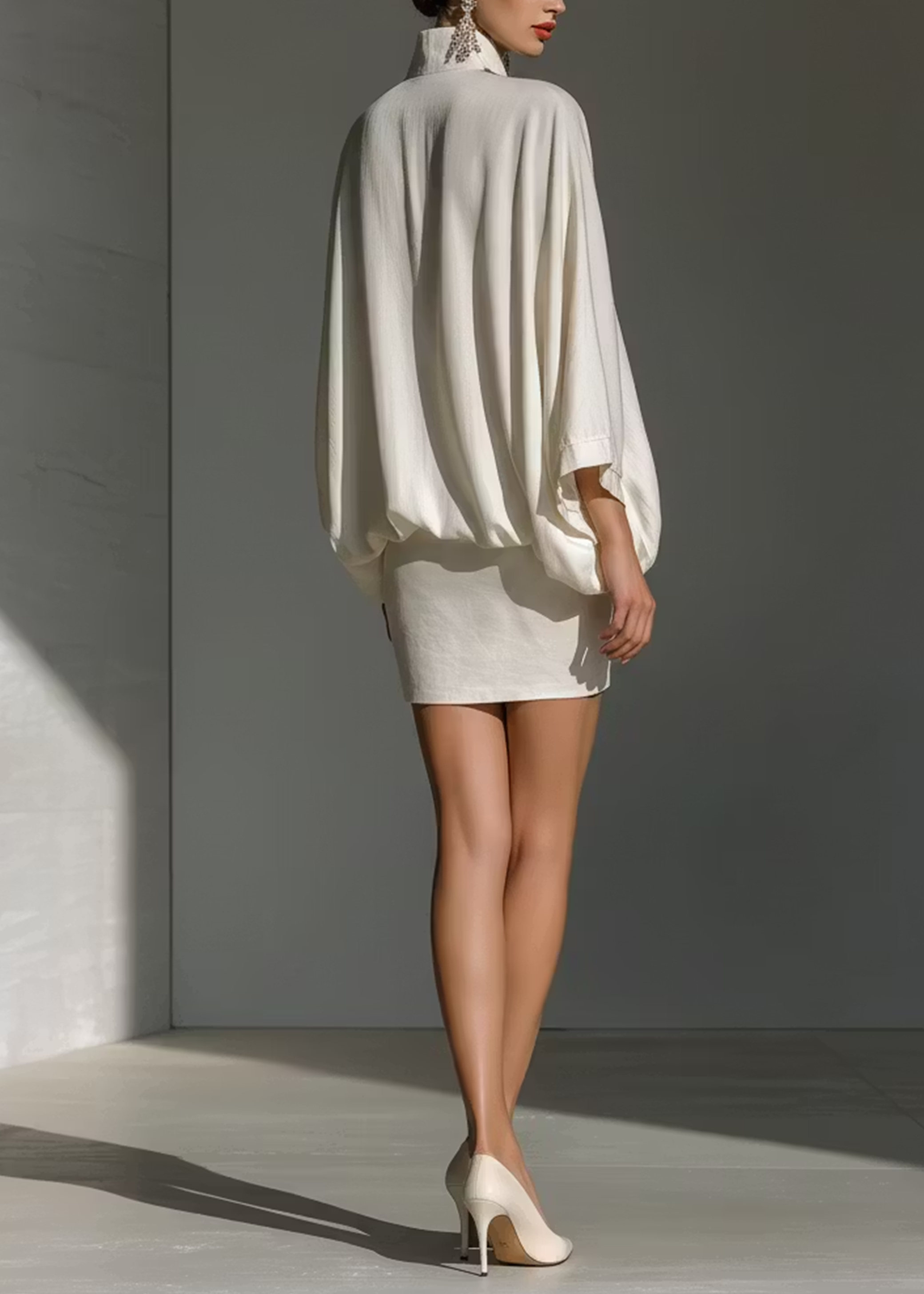 White V Neck Loose Elegant Mini Skirt Set