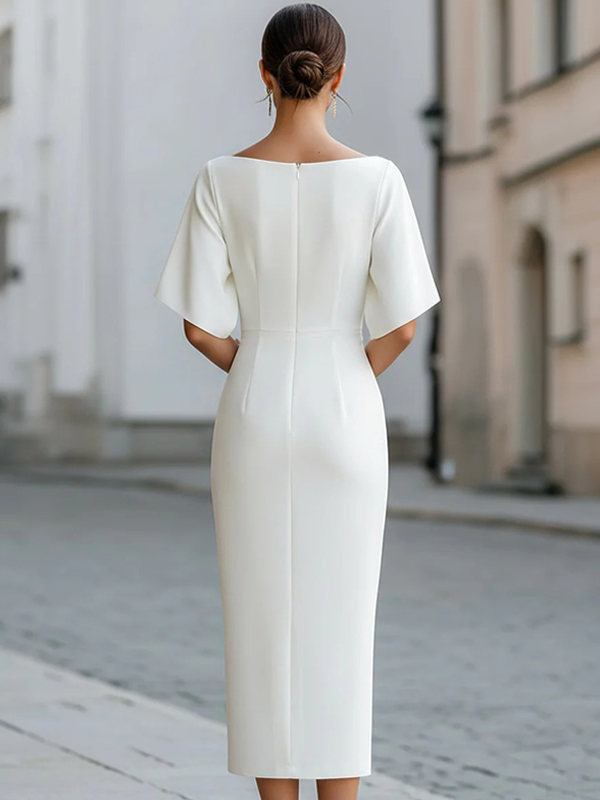 Boat Neck Midi-length Fitted Dress