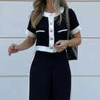 Stylish Casual Short Top & Straight-Leg Pants Two-Piece Set