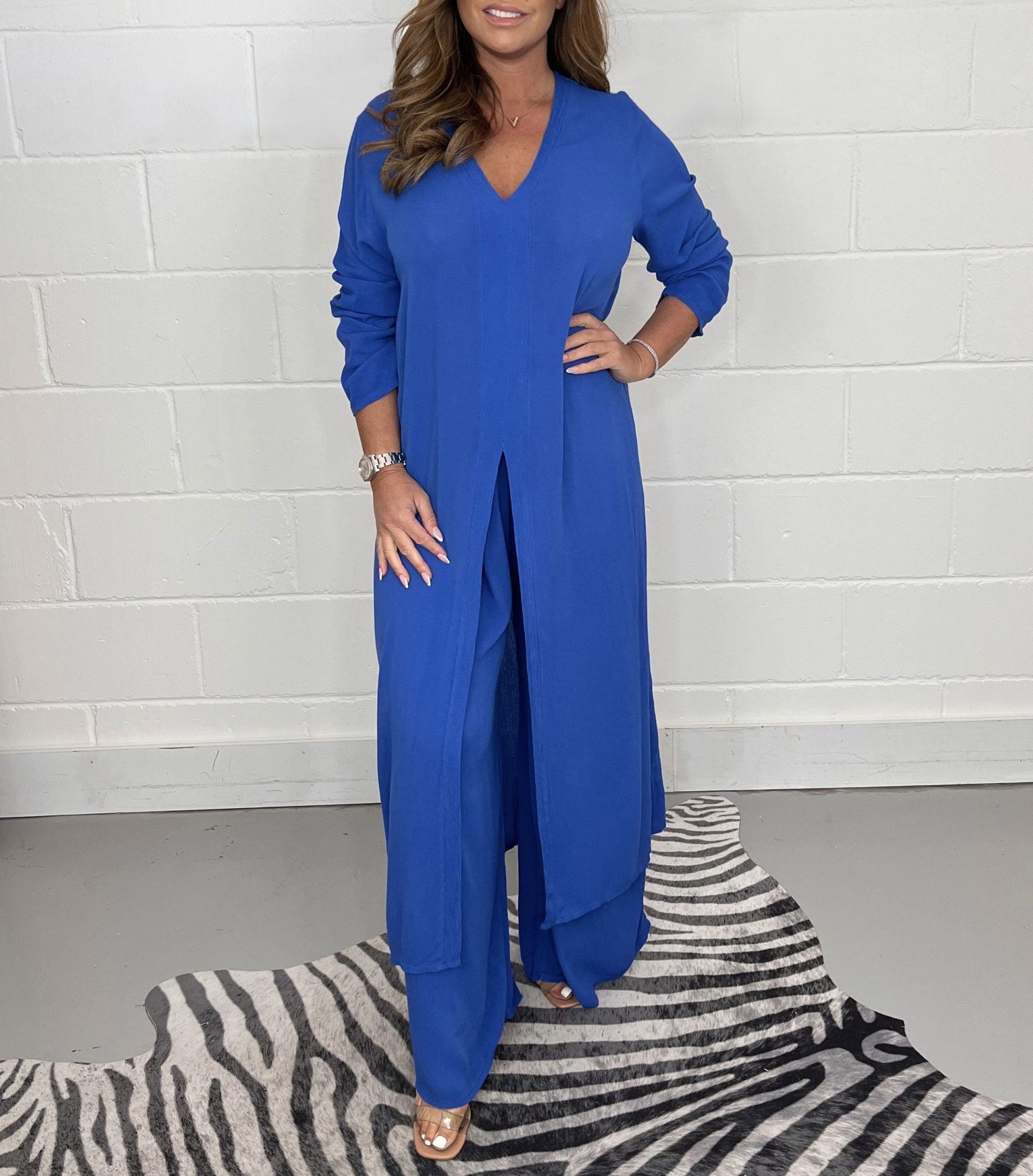 Two-piece Casual Long Top and Matching Pants Set