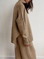 High-neck casual loose thick knit sweater set
