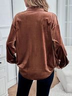 Classic Velvet Collared Button-down Long-sleeved Shirt