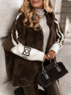 Plush Hooded Vertical Stripe Printed Casual Coat